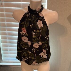 Rachel Zoe Black Floral Halter Top - M